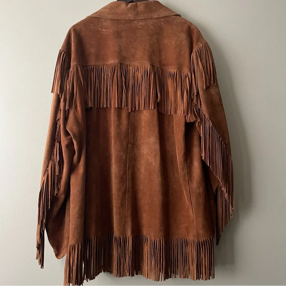 Leather Suede Fringe Jacket XL Western VTG DeerWear Made in USA Bohemian - Picture 3 of 10